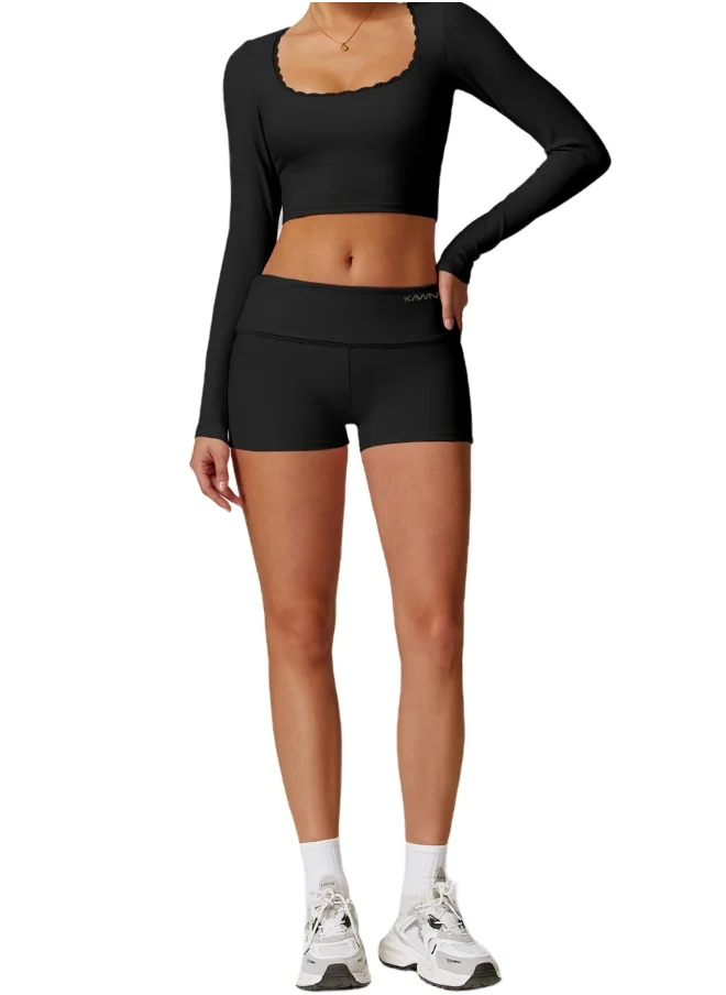 KAWN.YOGA Womens Mid Waist Contour Workout Sport Yoga Shorts