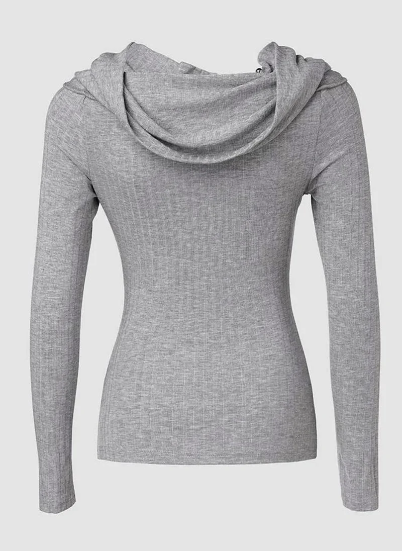 Take Two Grey Off-Shoulder Long Sleeve Top