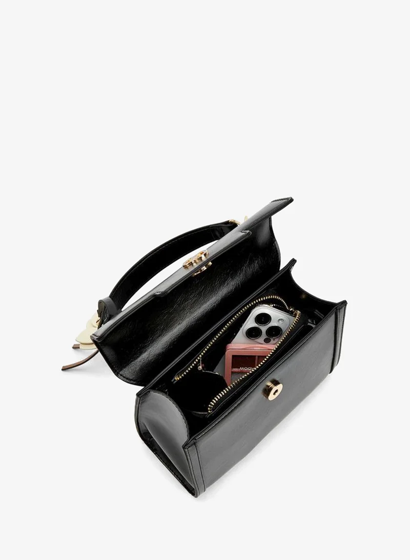 Celeste BLACK Solid Satchel Bag With Detachable Strap for Women | Best Price UAE