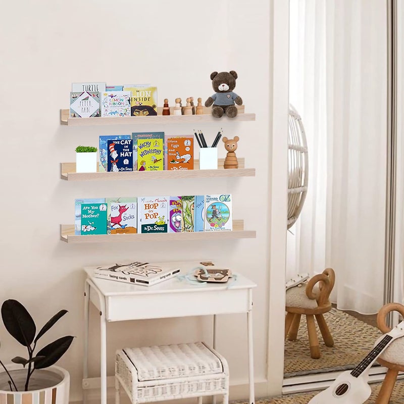 AZSKY Floating Picture Shelves 24 Inch a Set of 3 Wall Mount Long Narrow Photo Ledge Photo Frame Display Shelf Vintage Bookshelf for Nursery Mounting Hardware Included - Image 2