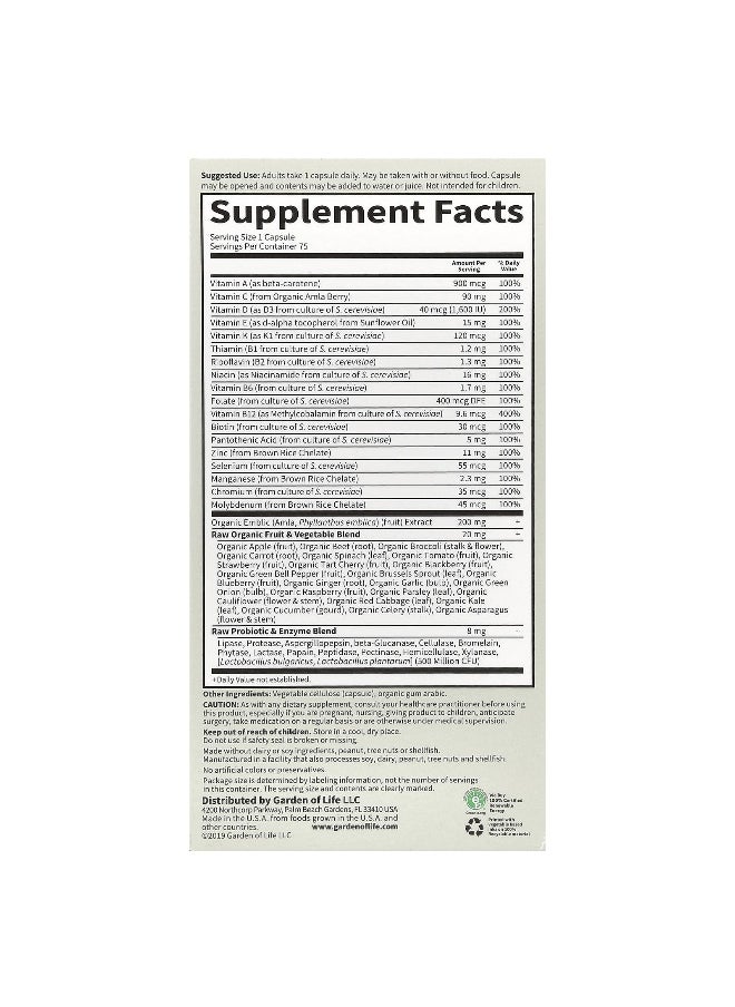 Garden of Life Garden of Life, Vitamin Code®, RAW One™, Once Daily Multivitamin For Men, 75 Vegetarian Capsules  - Image 2