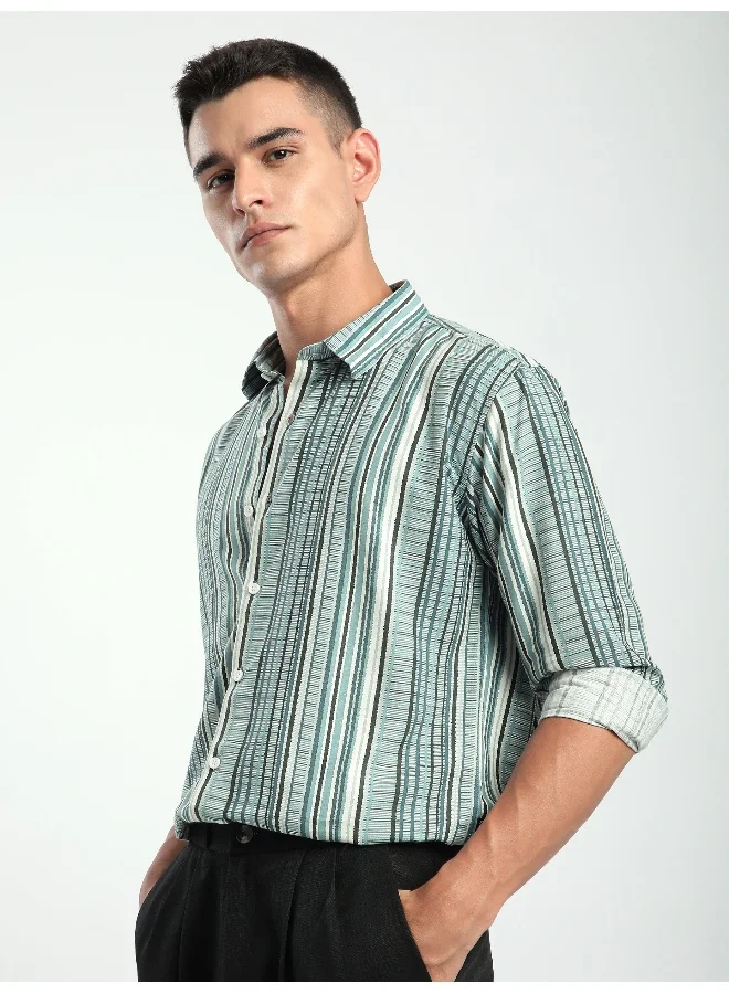Beyoung Blue Multi Striped Printed Shirt