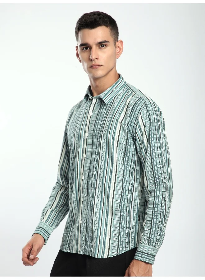Beyoung Blue Multi Striped Printed Shirt
