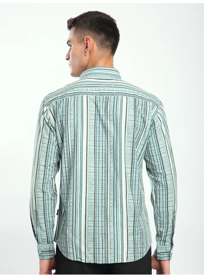 Beyoung Blue Multi Striped Printed Shirt