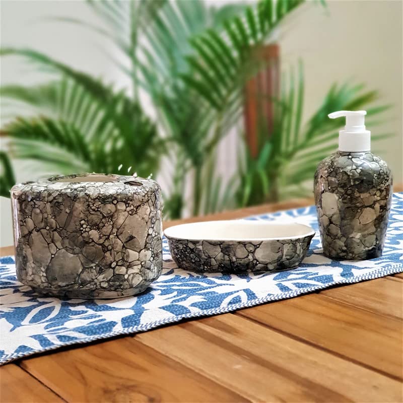 BACKKSPACE RETAIL Backspace Retail Handmade Ceramic Modern Bathroom Accessories Set of 3 Luster Enhance Your Bathroom with Soap Dish Liquid Soap Dispenser Toothbrush Holder - Image 5
