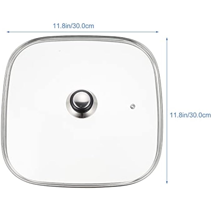 دويتول غطاء زجاجي مربع لمقالي الشواء مقاس 118 بوصة 30 سم، غطاء مقلاة مربع شفاف من الزجاج المقوى مزود بفتحات تهوية مع مقبض، غطاء بديل لأواني الطهي - Image 4