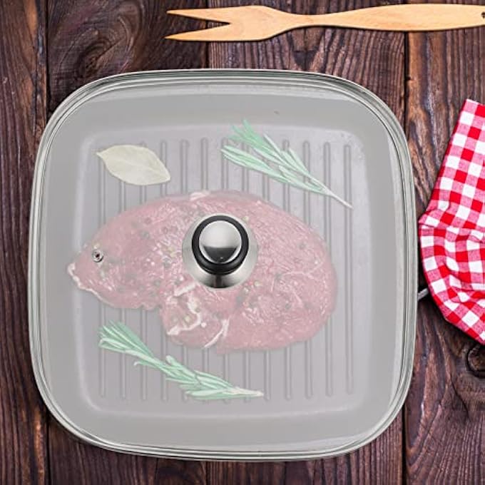 دويتول غطاء زجاجي مربع لمقالي الشواء مقاس 118 بوصة 30 سم، غطاء مقلاة مربع شفاف من الزجاج المقوى مزود بفتحات تهوية مع مقبض، غطاء بديل لأواني الطهي - Image 3