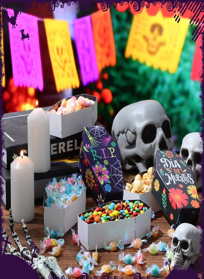 مينبلان مجموعة مينبلان المكونة من 24 قطعة من علب حلوى على شكل توابيت ليوم الموتى، علب هدايا مميزة، عبوات وجبات خفيفة على شكل جمجمة، لوازم حفلات الهالوين المكسيكية، هدايا تذكارية - Image 4