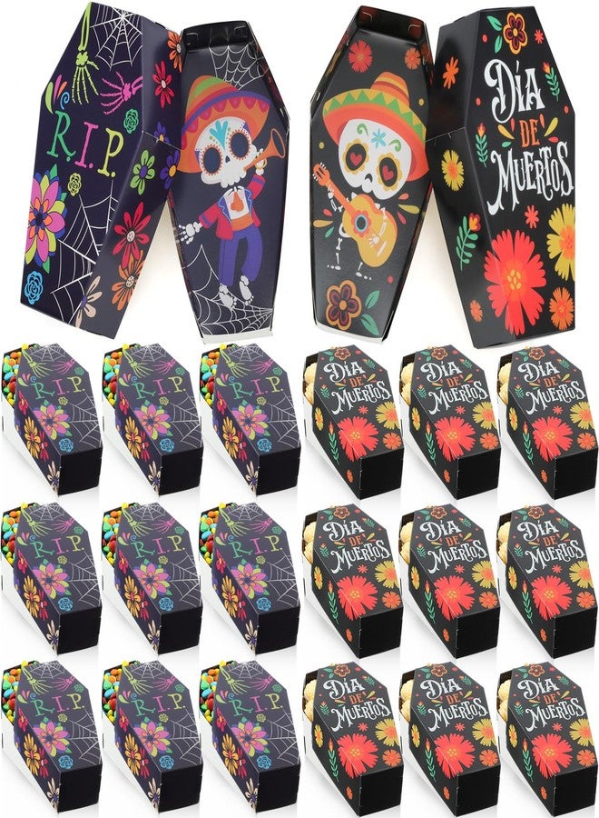 مينبلان مجموعة مينبلان المكونة من 24 قطعة من علب حلوى على شكل توابيت ليوم الموتى، علب هدايا مميزة، عبوات وجبات خفيفة على شكل جمجمة، لوازم حفلات الهالوين المكسيكية، هدايا تذكارية - Image 1