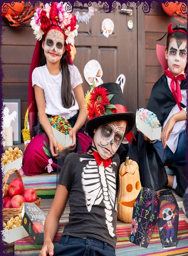 مينبلان مجموعة مينبلان المكونة من 24 قطعة من علب حلوى على شكل توابيت ليوم الموتى، علب هدايا مميزة، عبوات وجبات خفيفة على شكل جمجمة، لوازم حفلات الهالوين المكسيكية، هدايا تذكارية - Image 5