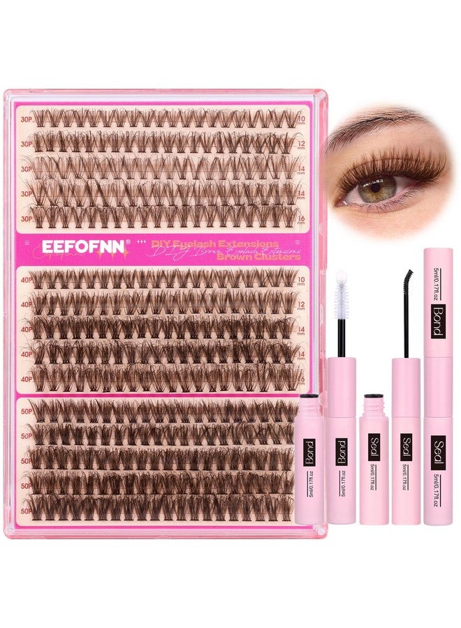 Eefofnn Brown Eyelash Clusters Kit 300 Pcs Natural Lash Clusters Kit 30P+40P+50P Brown Cluster Eyelash Extensions Kit Wispy Individual Lashes Bond and Seal Glue Fluffy Lashes Extension Kit DIY at Home - Image 1