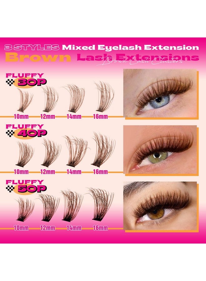 Eefofnn Brown Eyelash Clusters Kit 300 Pcs Natural Lash Clusters Kit 30P+40P+50P Brown Cluster Eyelash Extensions Kit Wispy Individual Lashes Bond and Seal Glue Fluffy Lashes Extension Kit DIY at Home - Image 4