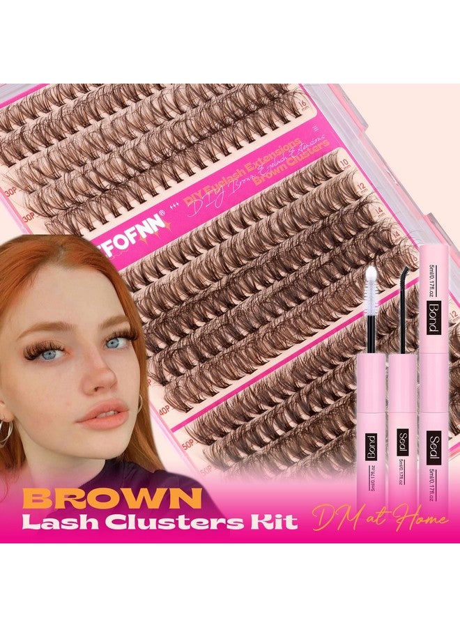 Eefofnn Brown Eyelash Clusters Kit 300 Pcs Natural Lash Clusters Kit 30P+40P+50P Brown Cluster Eyelash Extensions Kit Wispy Individual Lashes Bond and Seal Glue Fluffy Lashes Extension Kit DIY at Home - Image 2
