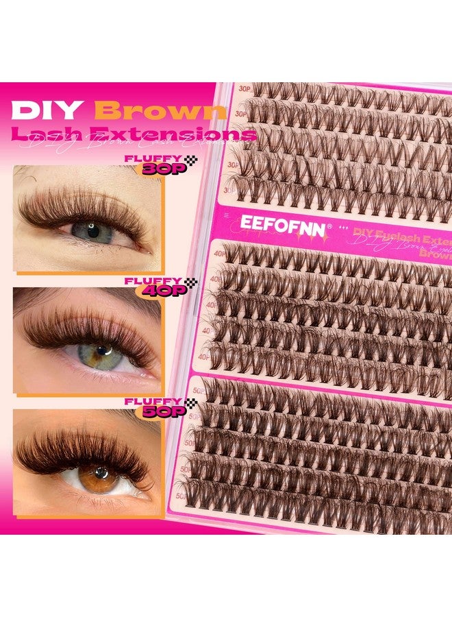 Eefofnn Brown Eyelash Clusters Kit 300 Pcs Natural Lash Clusters Kit 30P+40P+50P Brown Cluster Eyelash Extensions Kit Wispy Individual Lashes Bond and Seal Glue Fluffy Lashes Extension Kit DIY at Home - Image 3