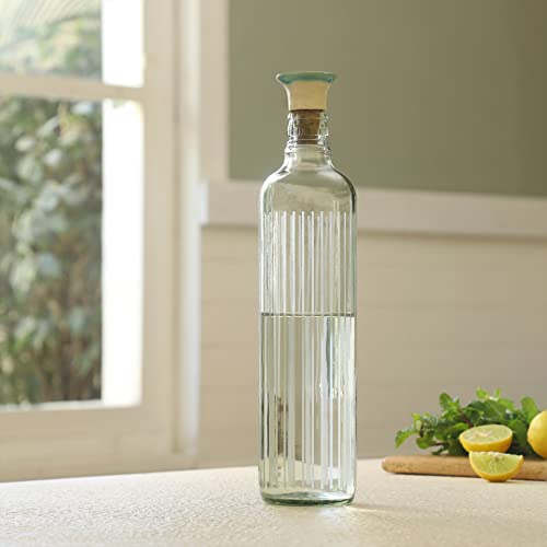 Ellementry Cove Glass Water Bottle with Wooden Cork (750 ml) Leakproof & Transparent Water Bottle for Fridge, BPA Free Stylish Unique Juice Bottle for Gifting, Glass Bottle for Office, Home & Gifting - Image 1