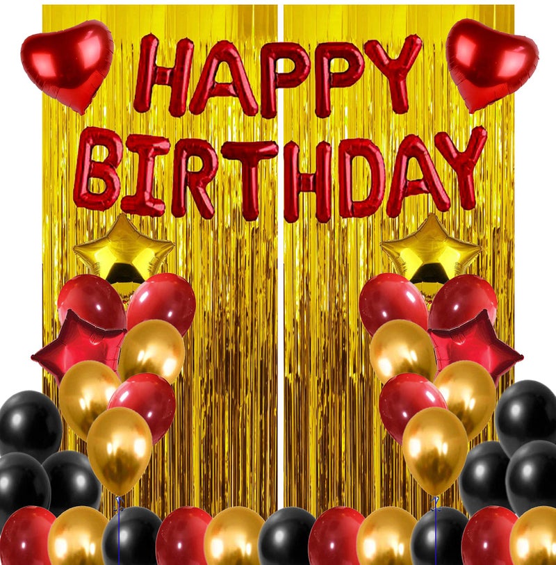 SOI Red Birthday Decoration Items Pack of - 52 | Golden Red Balloons For Decoration | Heart Star Balloons | Birthday Decoration Items - Image 1