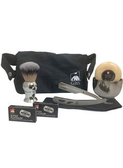 G.B.S .B.S Men’S Wet Shaving Kit Interchangeable Shaving Razor Synthetic Badger Hairbrush Mesh Travelling Toiletry Bag Shavette Razor  - Image 1