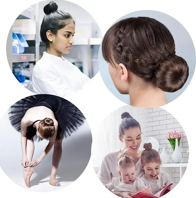 Efna Store French Bun and Ballerina Bun Making Device, Flexible Wire Inside and Synthetic Wig Detail on Top