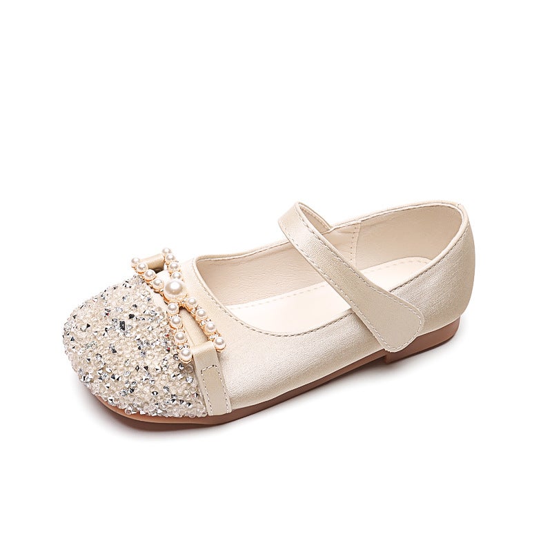 Girls Princess Shoes Crystal Rhinestone Spring Autumn Apricot 