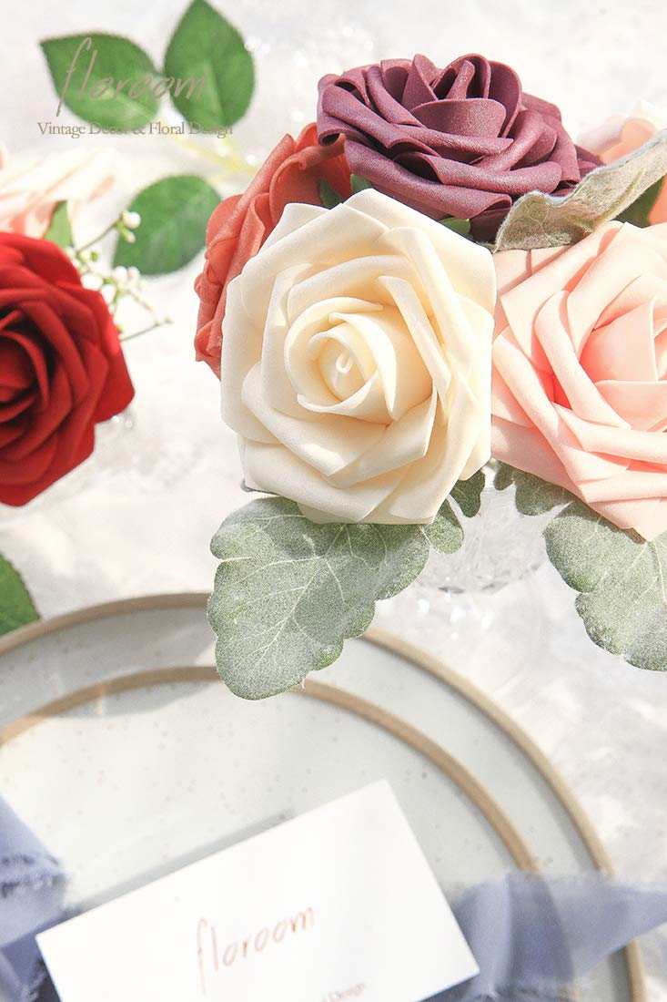 Floroom Artificial Flowers 25pcs Real Looking Champagne Foam Fake Roses with Stems for DIY Wedding Bouquets Bridal Shower Centerpieces Floral Arrangements Party Tables Home Decorations - Image 3