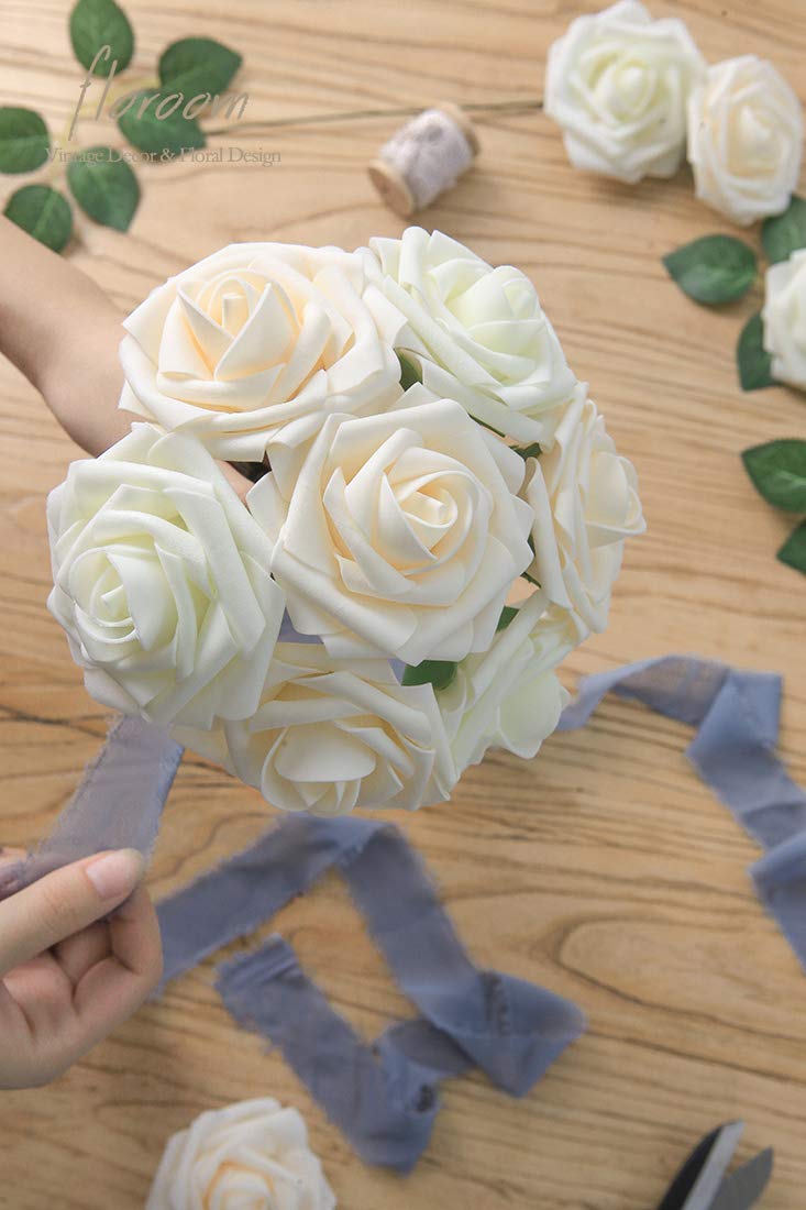 Floroom Artificial Flowers 25pcs Real Looking Champagne Foam Fake Roses with Stems for DIY Wedding Bouquets Bridal Shower Centerpieces Floral Arrangements Party Tables Home Decorations - Image 2