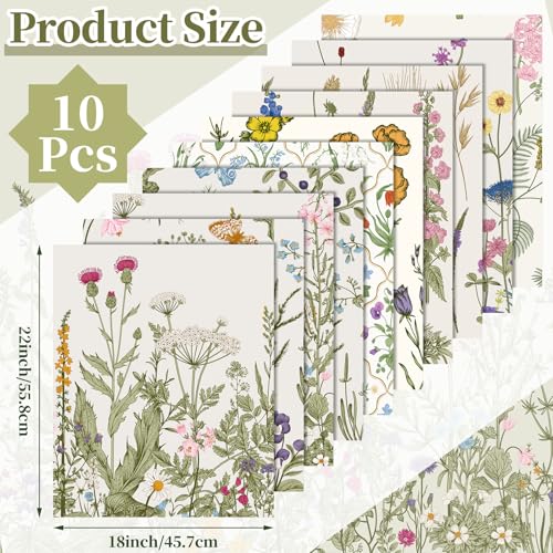 Hahafelt 10 Pcs 18 x 22 Inch Wildflower Fat Quarters Floral Quilting Fabric Bundles Wildflower Floral Fabric Squares Spring Flower Precut Patchwork Quilting Strips for Spring Summer Craft Sewing DIY - Image 3