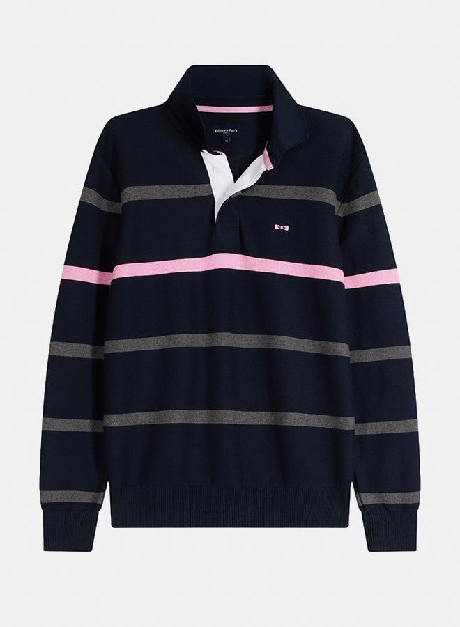 Eden Park Regular fit striped cotton polo neck sweater  - Image 1