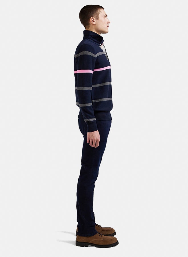 Eden Park Regular fit striped cotton polo neck sweater  - Image 4