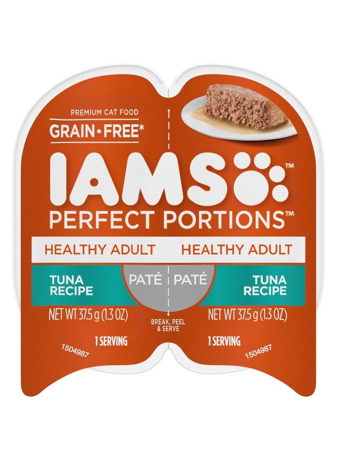 IAMS Perfect Portions Healthy Adult Grain Free Wet Cat Food Paté, Tuna Recipe, 2.6 oz. Easy Peel Twin-Pack Trays (24 Count, 48 Servings) - Image 1