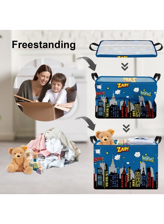 Clastyle 36L Large City Skyline Blue Book Shelf Basket Hero Comic Zap Wow Boom Gift Basket for Kids Room Nursery Rectangle Building Silhouettes Toy Clothes Storage Bin - Image 3