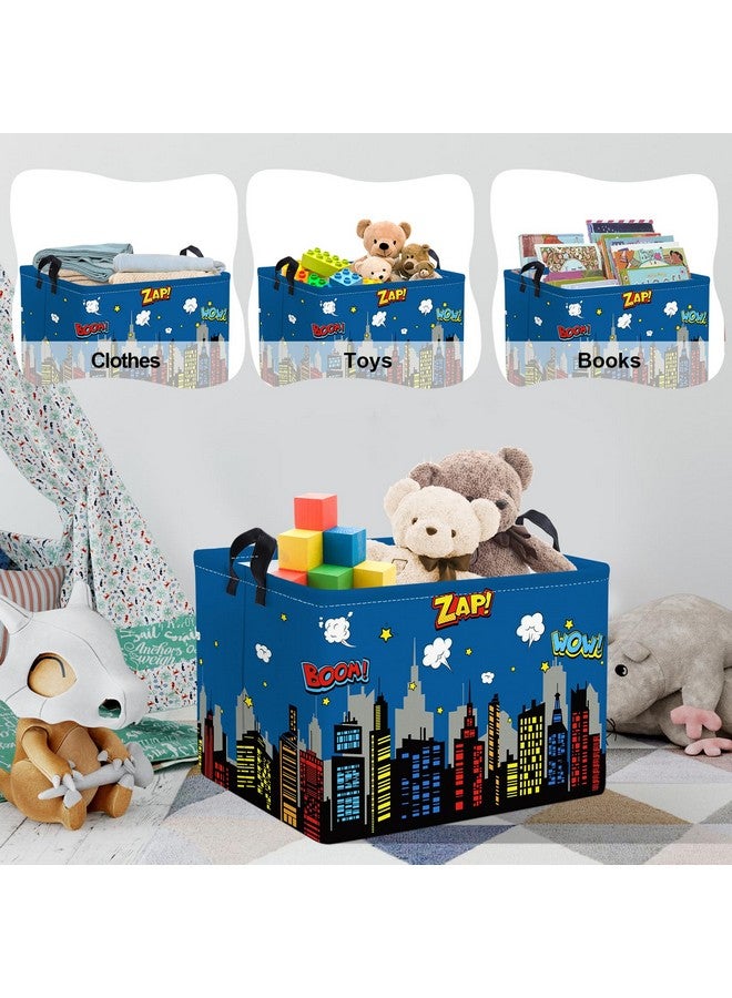Clastyle 36L Large City Skyline Blue Book Shelf Basket Hero Comic Zap Wow Boom Gift Basket for Kids Room Nursery Rectangle Building Silhouettes Toy Clothes Storage Bin - Image 5