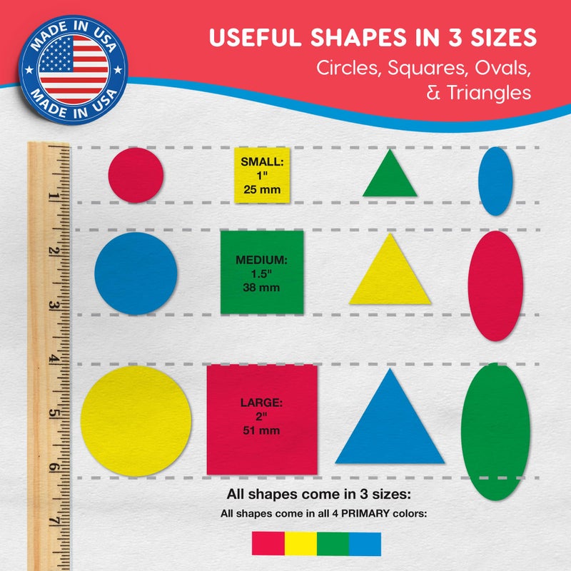 FreshCut Crafts Basic Shapes 1: Circles, Triangles, Squares, Ovals, 676 Pieces US Made Card Stock Punch Out Geometric Shapes in 3 Sizes and 4 PRIMARY Colors for Math, Pattern Play and DIY Crafting - Image 3