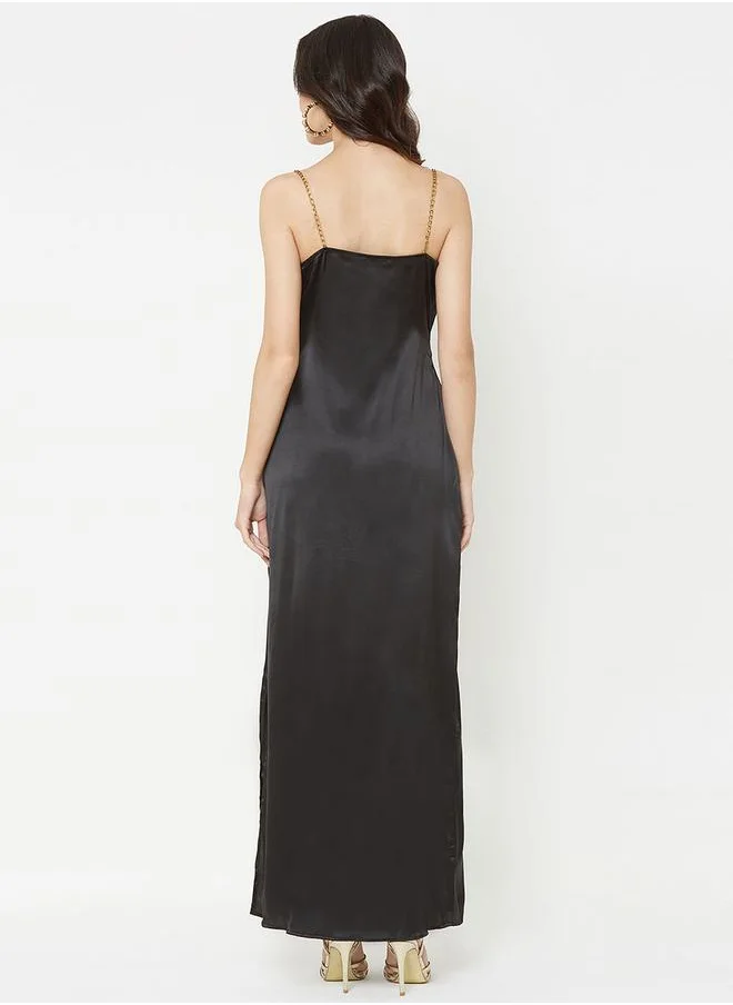 Mish Cowl Neck Chain Strap Detail Maxi Dress