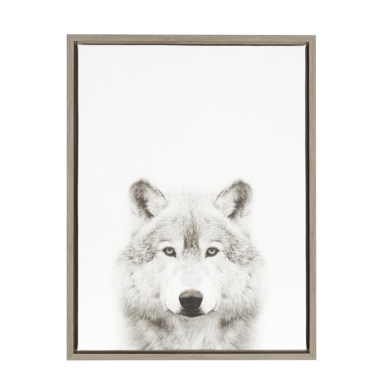 Kate and Laurel Kate and Laurel Sylvie Wolf Black and White Portrait Framed Canvas Wall Art by Simon Te Tai 18x24 Gray  - Image 1