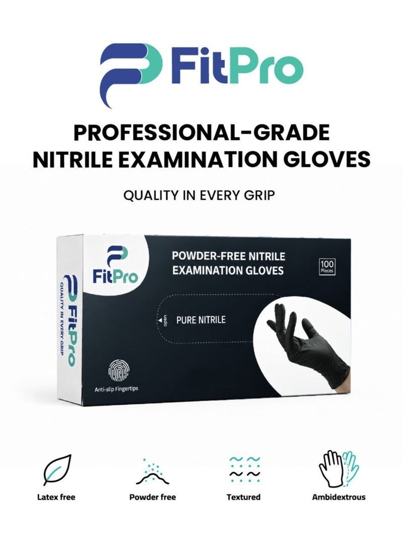 FitPro Nitrile Examination Gloves - Powder Free - Latex Free - 100 pcs - Black - Image 1