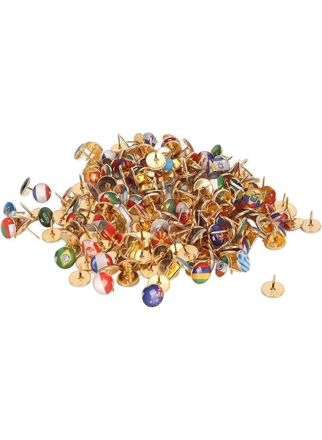 erorex 200Pcs National Flag Thumb Tacks Stainless Steel Country Map Push Pins Decorative Drawing Pins For World Travel Map Bulletin Board Pinboard Office - Image 1