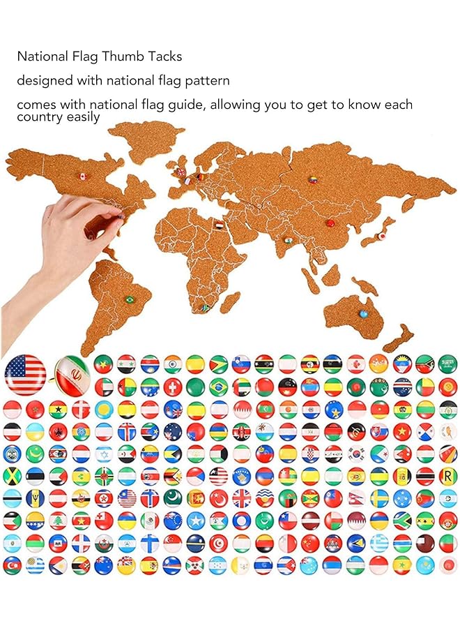erorex 200Pcs National Flag Thumb Tacks Stainless Steel Country Map Push Pins Decorative Drawing Pins For World Travel Map Bulletin Board Pinboard Office - Image 2