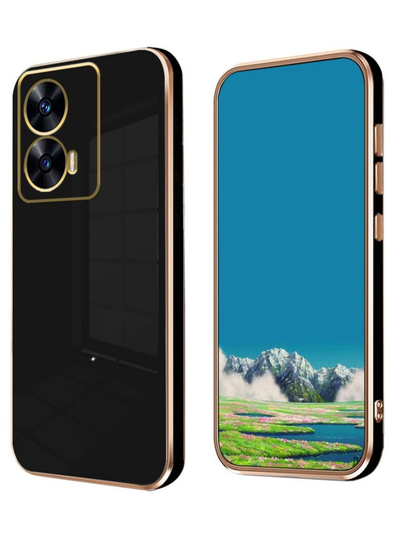 QIRG Compatible with MOTO G85 5G cover, smooth veneer gold plated chrome, black Thin and smooth shock-proof full protection MOTO G85 5G case -black - Image 1