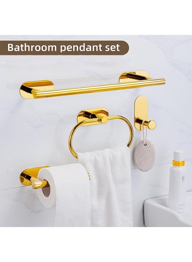 4-Piece Gold Bathroom Hardware Set – Adhesive Stainless Steel Towel Bar, Toilet Paper Holder, Robe Hook & Towel Ring | No-Drill Brushed Gold Bathroom Accessories Kit - Image 1