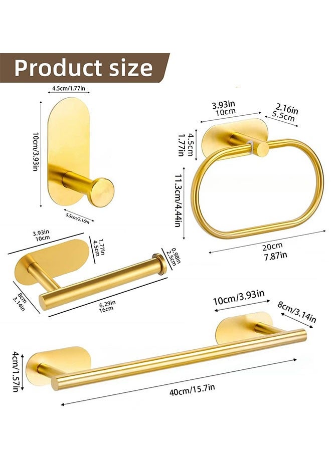 4-Piece Gold Bathroom Hardware Set – Adhesive Stainless Steel Towel Bar, Toilet Paper Holder, Robe Hook & Towel Ring | No-Drill Brushed Gold Bathroom Accessories Kit - Image 3