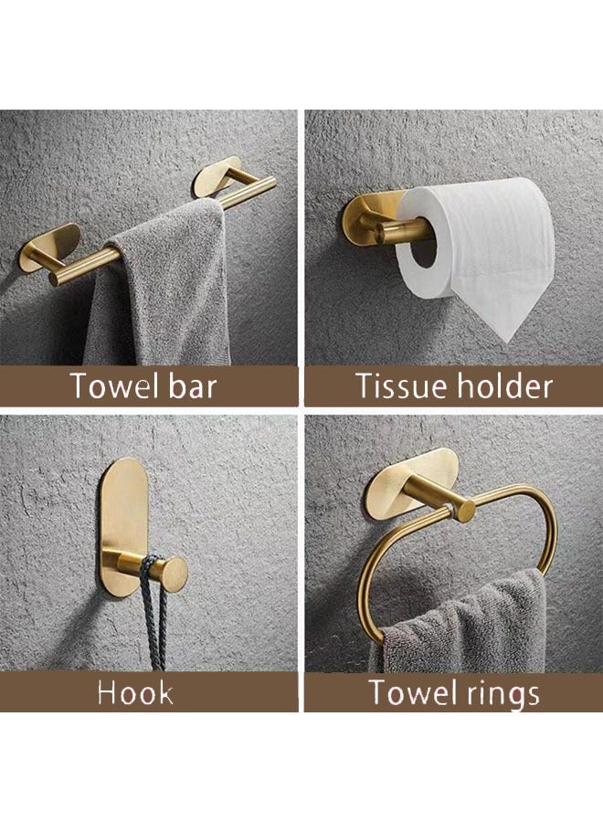 4-Piece Gold Bathroom Hardware Set – Adhesive Stainless Steel Towel Bar, Toilet Paper Holder, Robe Hook & Towel Ring | No-Drill Brushed Gold Bathroom Accessories Kit - Image 2