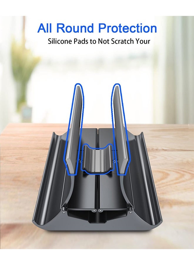 Peachjoy حامل لابتوب عمودي، حامل لابتوب 4 في 1 مع قفل جاذبية لحامل اللابتوب لتنظيم المكتب وتخزين المكتب، يناسب جميع أجهزة ماك بوك، آيباد، ديل، لابتوبات الألعاب، رمادي - Image 4