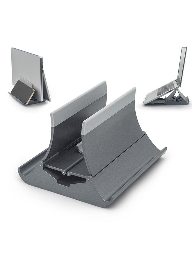 Peachjoy حامل لابتوب عمودي، حامل لابتوب 4 في 1 مع قفل جاذبية لحامل اللابتوب لتنظيم المكتب وتخزين المكتب، يناسب جميع أجهزة ماك بوك، آيباد، ديل، لابتوبات الألعاب، رمادي - Image 1