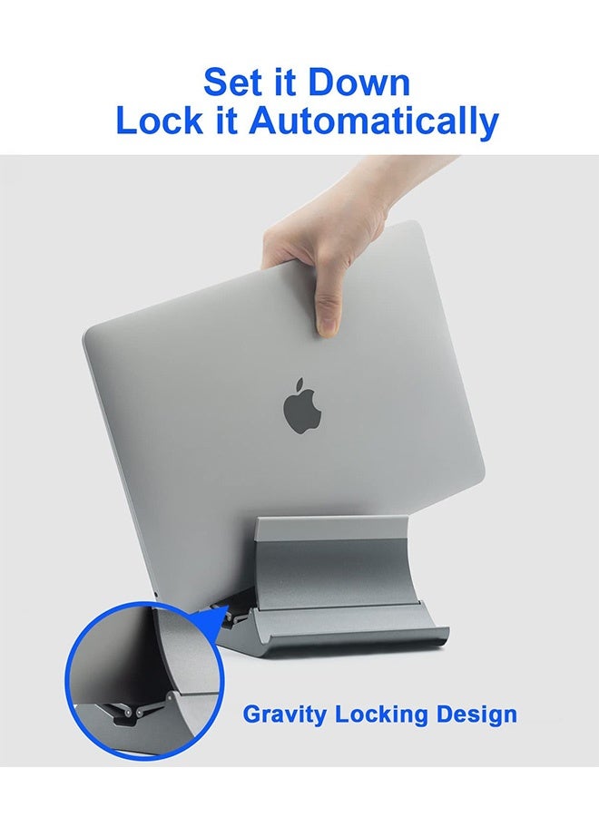 Peachjoy حامل لابتوب عمودي، حامل لابتوب 4 في 1 مع قفل جاذبية لحامل اللابتوب لتنظيم المكتب وتخزين المكتب، يناسب جميع أجهزة ماك بوك، آيباد، ديل، لابتوبات الألعاب، رمادي - Image 2