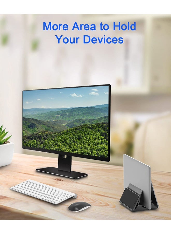 Peachjoy حامل لابتوب عمودي، حامل لابتوب 4 في 1 مع قفل جاذبية لحامل اللابتوب لتنظيم المكتب وتخزين المكتب، يناسب جميع أجهزة ماك بوك، آيباد، ديل، لابتوبات الألعاب، رمادي - Image 5