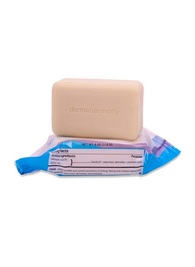 Dermaharmony - صابونة تحتوي على 5% كبريت و2% حمض الساليسيليك، 4 أونصات، مصممة خصيصًا لمن يعانون من التهاب الجلد الدهني وقشرة الرأس والصدفية (قطعة واحدة) - Image 1