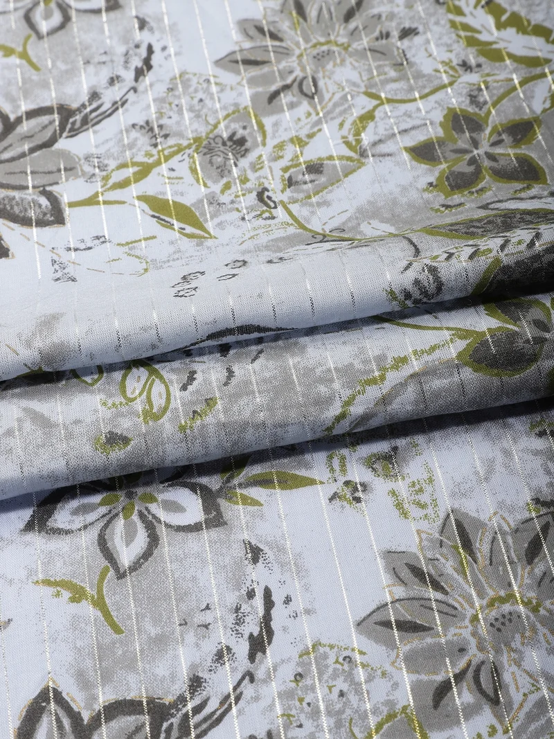 أيه كيه إس Abstract Botanical Print Fabric in Grey and Olive
