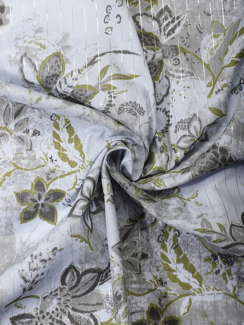 أيه كيه إس Abstract Botanical Print Fabric in Grey and Olive