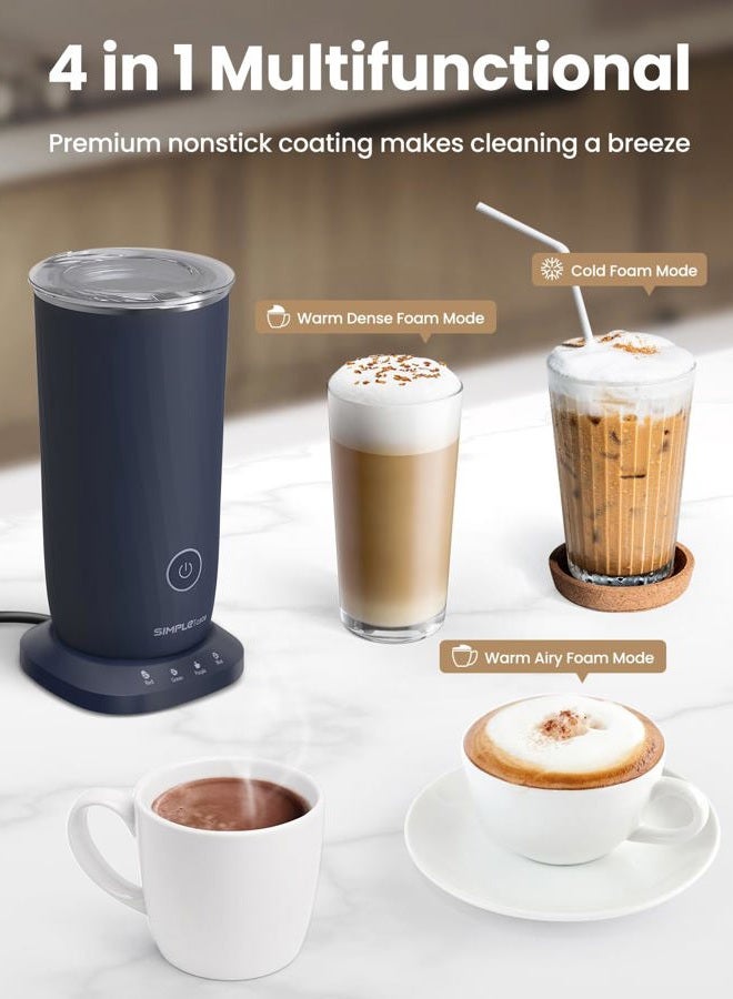 SIMPLETASTE Milk Frother, 4-in-1 Electric Milk Frother and Steamer, Automatic Warm and Cold Foam Maker and Milk Warmer for Latte, Cappuccinos, Dark Blue - Image 4