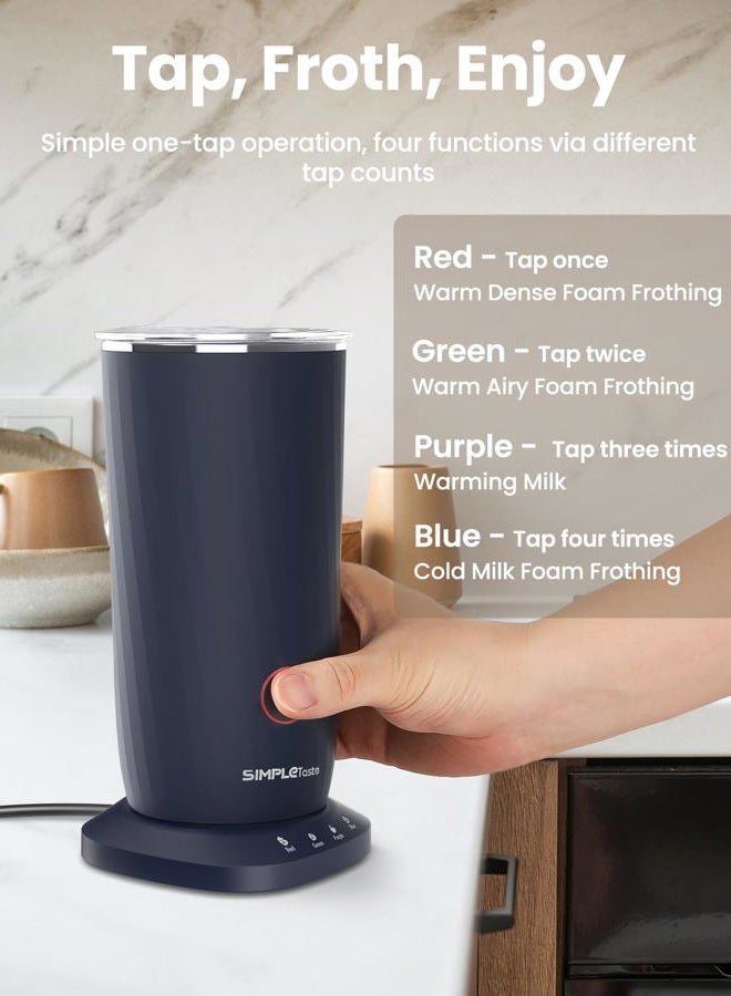 SIMPLETASTE Milk Frother, 4-in-1 Electric Milk Frother and Steamer, Automatic Warm and Cold Foam Maker and Milk Warmer for Latte, Cappuccinos, Dark Blue - Image 3